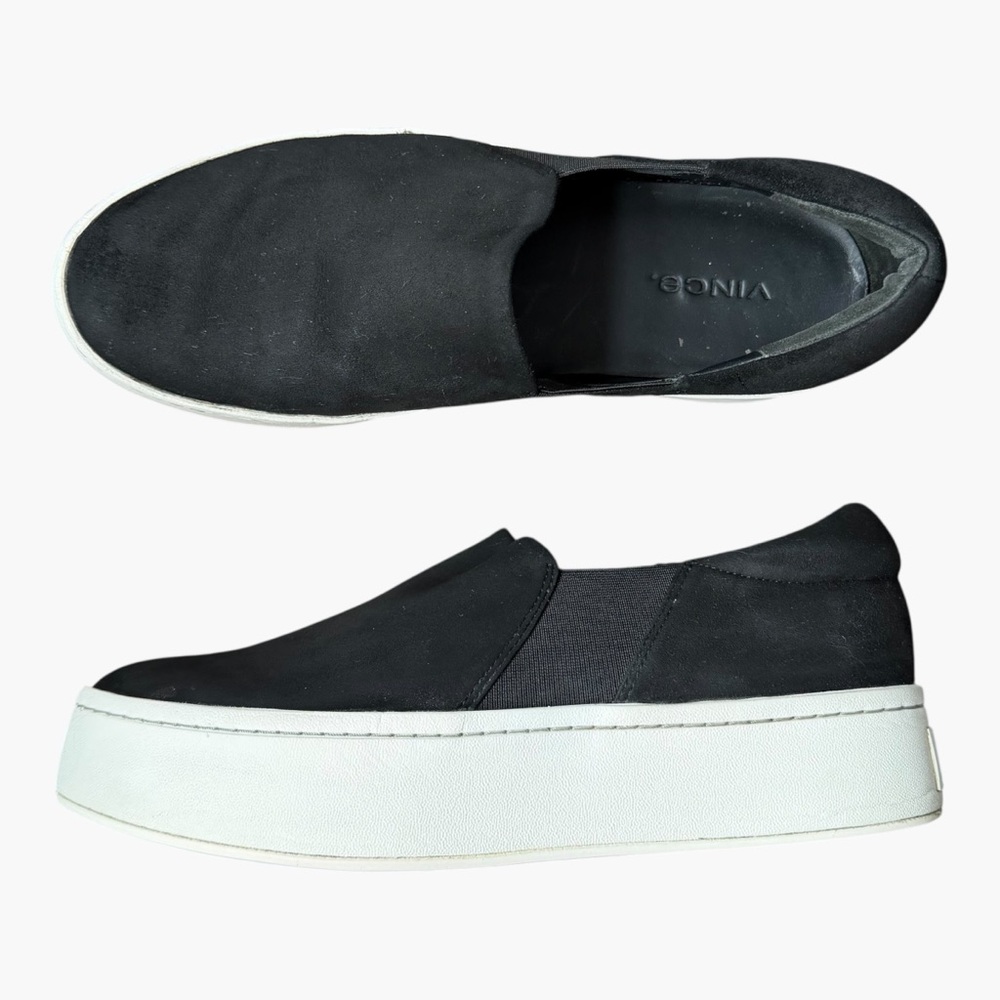 Vince Warren Black Suede Platform Slip On Sneakers Size 7 Minimalist Luxury